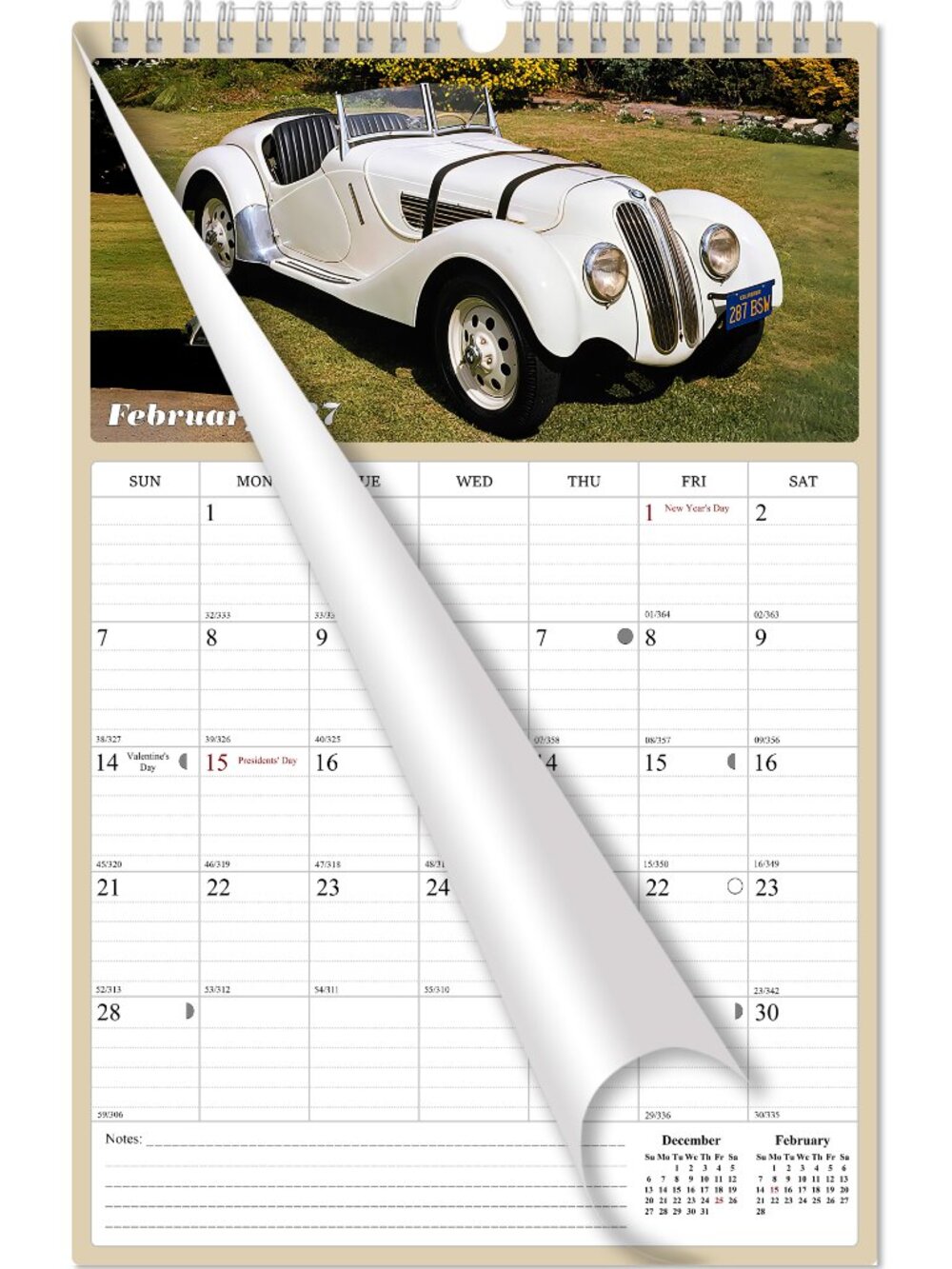 2027 Wall Calendar Spiral-bound Twin - 12 Months Planner 8.5" x 11" Classic Cars